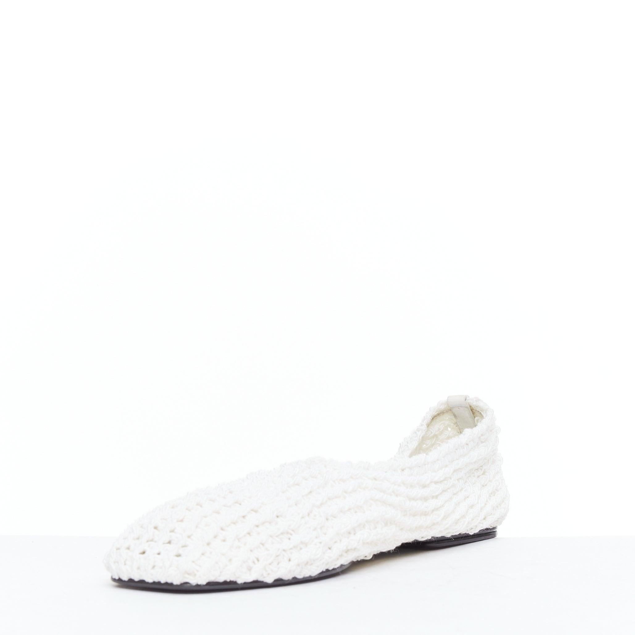 THE ROW 2024 Ballet white crochet fabric trimmed flat shoes EU38 In Excellent Condition For Sale In Hong Kong, NT