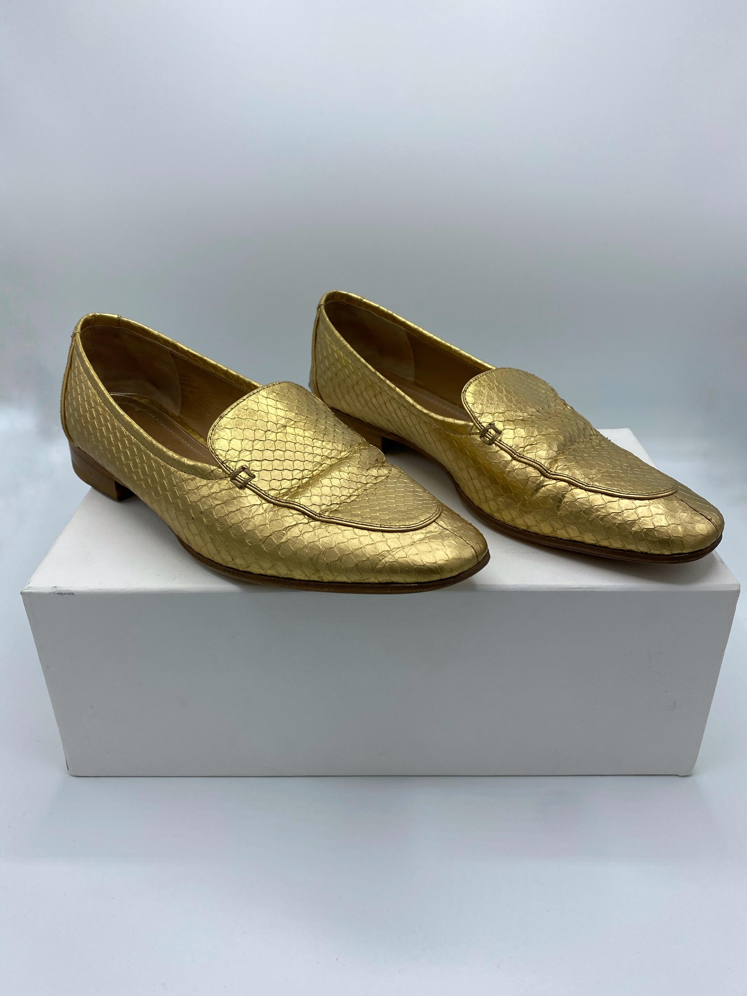 The Row Adam Mocassin Gold Watersnake Flat Shoes Size 39 For Sale 3