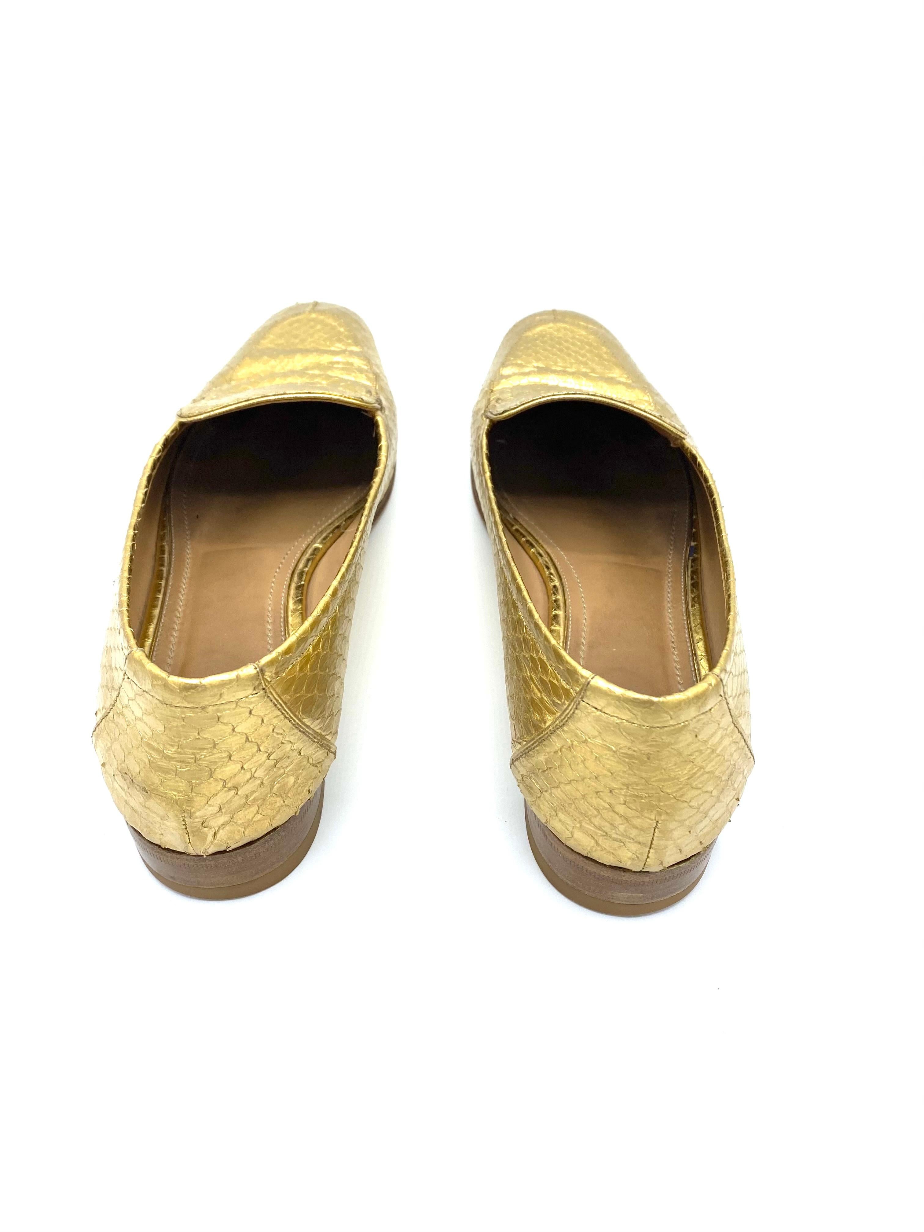 Brown The Row Adam Mocassin Gold Watersnake Flat Shoes Size 39 For Sale