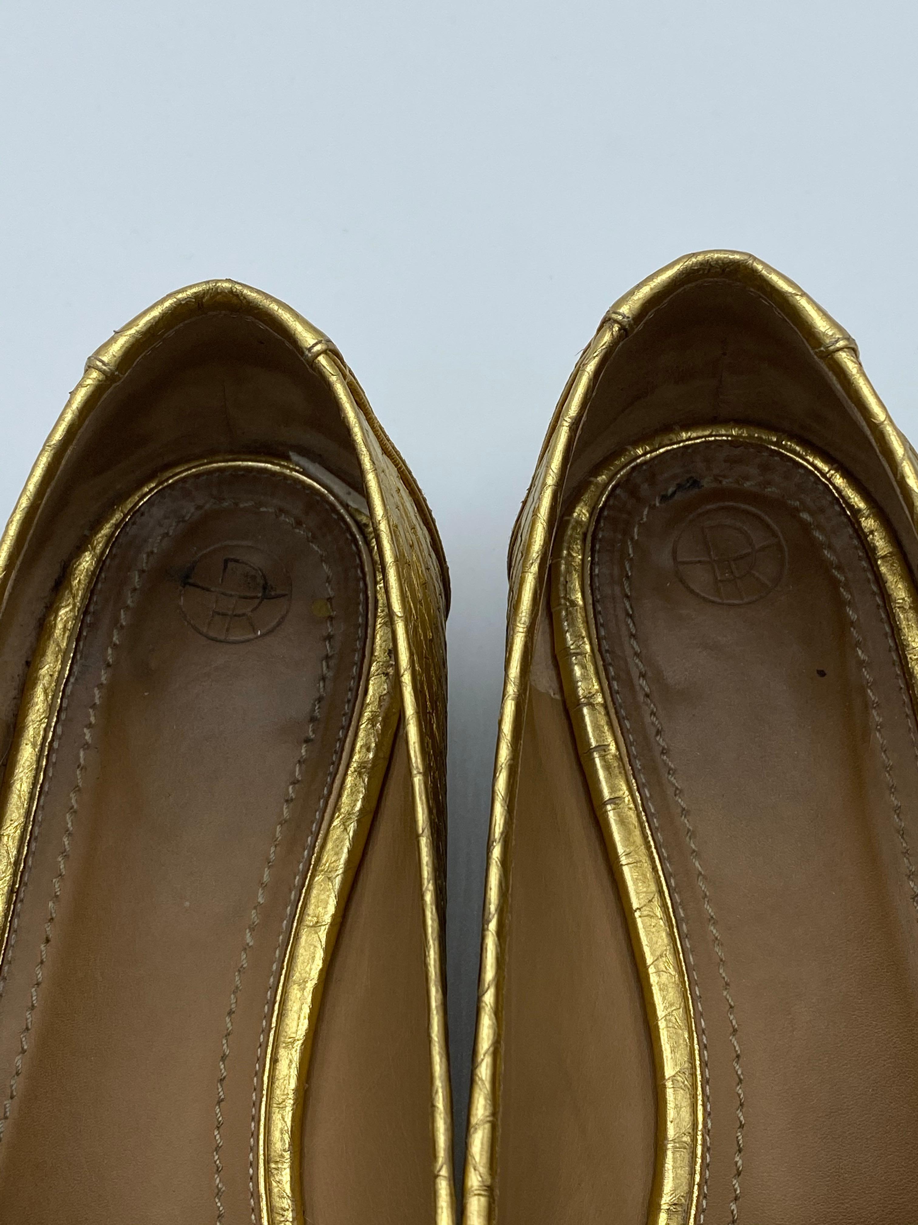 Women's The Row Adam Mocassin Gold Watersnake Flat Shoes Size 39 For Sale