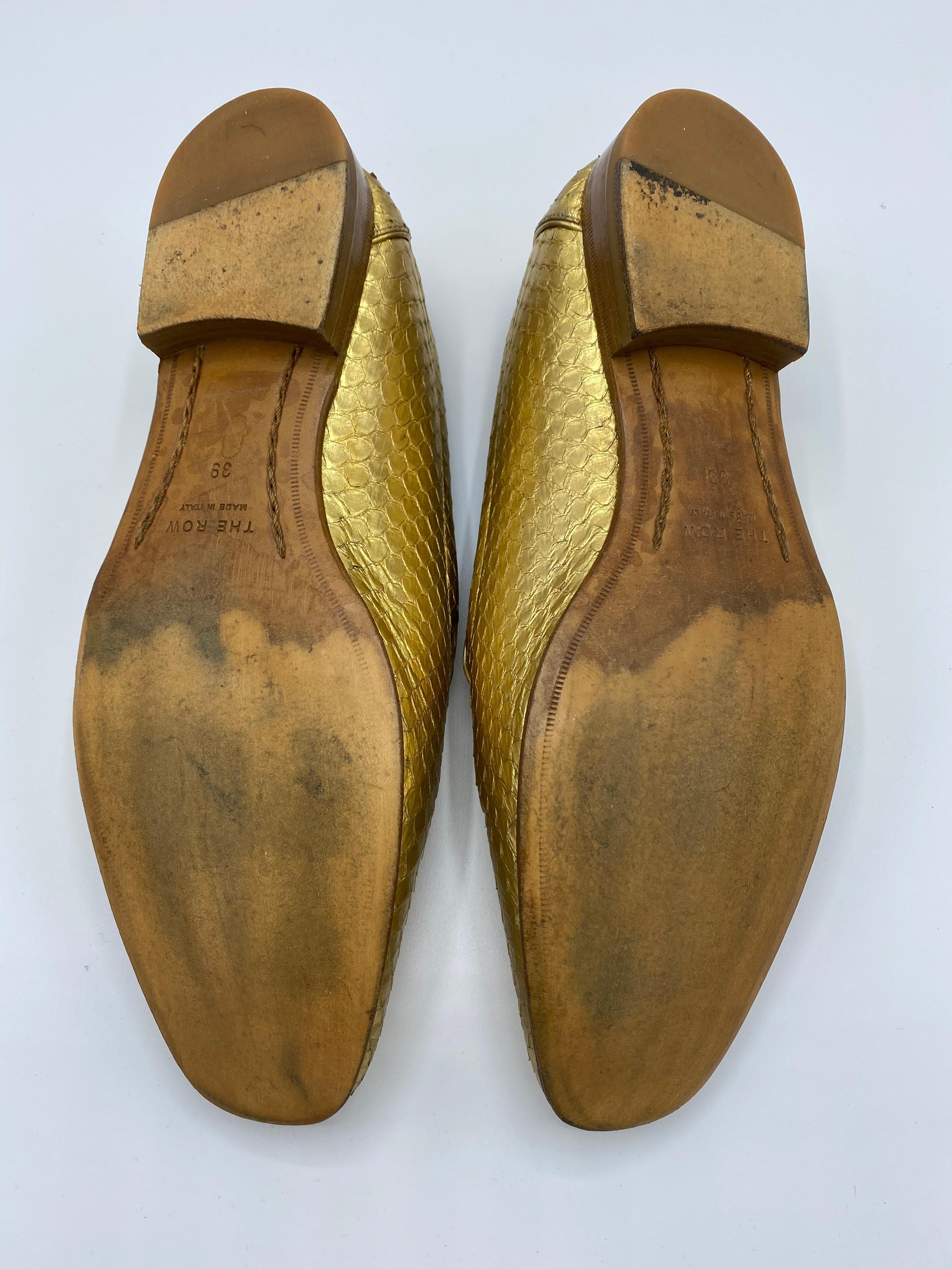 The Row Adam Mocassin Gold Watersnake Flat Shoes Size 39 For Sale 1