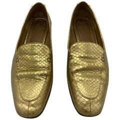 The Row Adam Mocassin Gold Watersnake Flat Shoes Size 39
