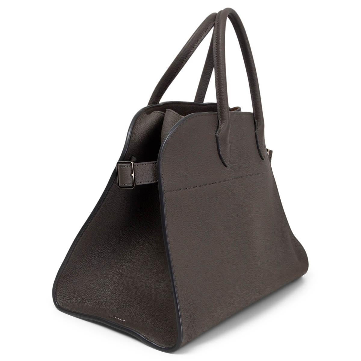 100% authentic The Row Margaux 15 tote is an elegant everyday companion that's made from fine grained ash grey leather. Comes with double top handles and belted panels at the sides featuring silver-tone hardware. Internal details: suede lining,