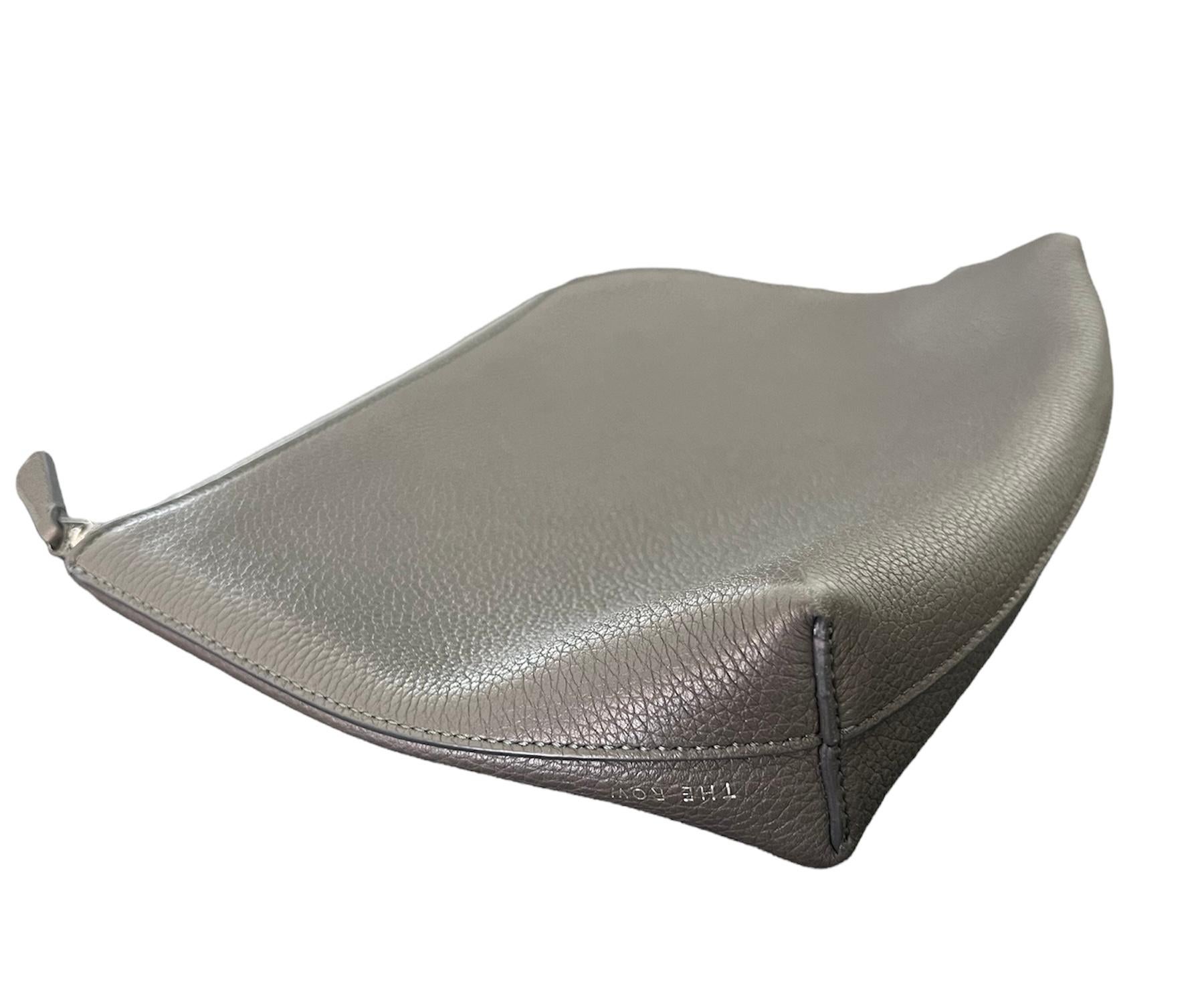 Gray The Row Ash Grey Leather Pouch Clutch, Medium For Sale