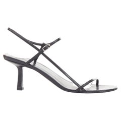 THE ROW Bare black minimalist slim straps silver buckles spool heel sandals EU36
