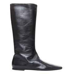 THE ROW Bette black leather square toes knee high flat boots EU37.5