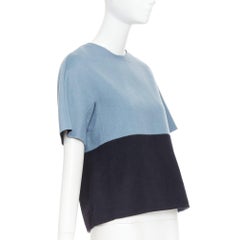 THE ROW bicolor blue black wool cashmere crew neck half sleeve top US0 XS