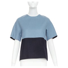 THE ROW bicolor blue black wool cashmere crew neck half sleeve top US0 XS