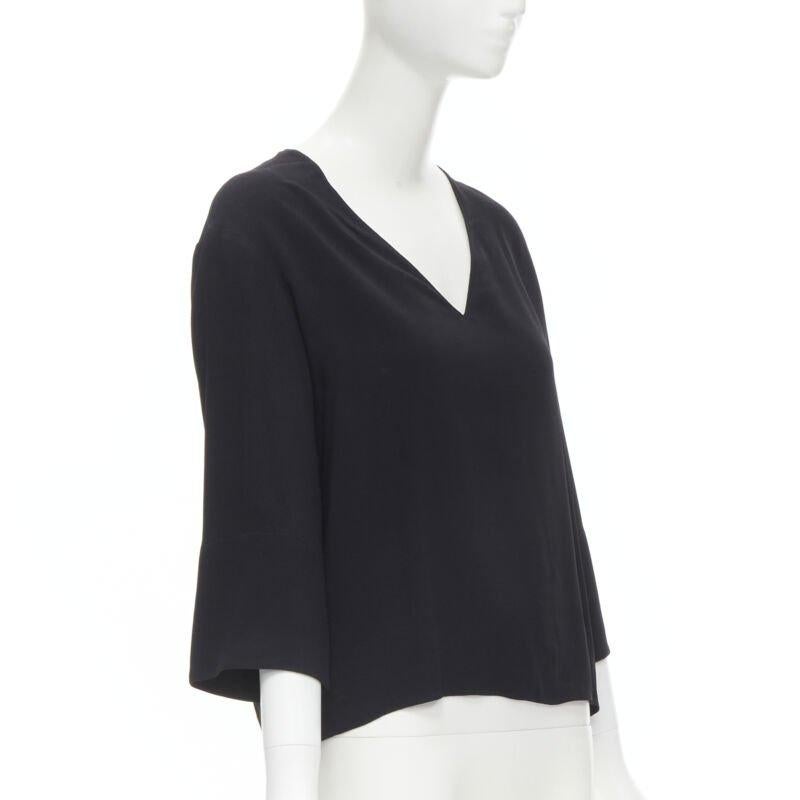 Black THE ROW black acetate viscose crepe V-neck 3/4 wide sleeve top US0 XS