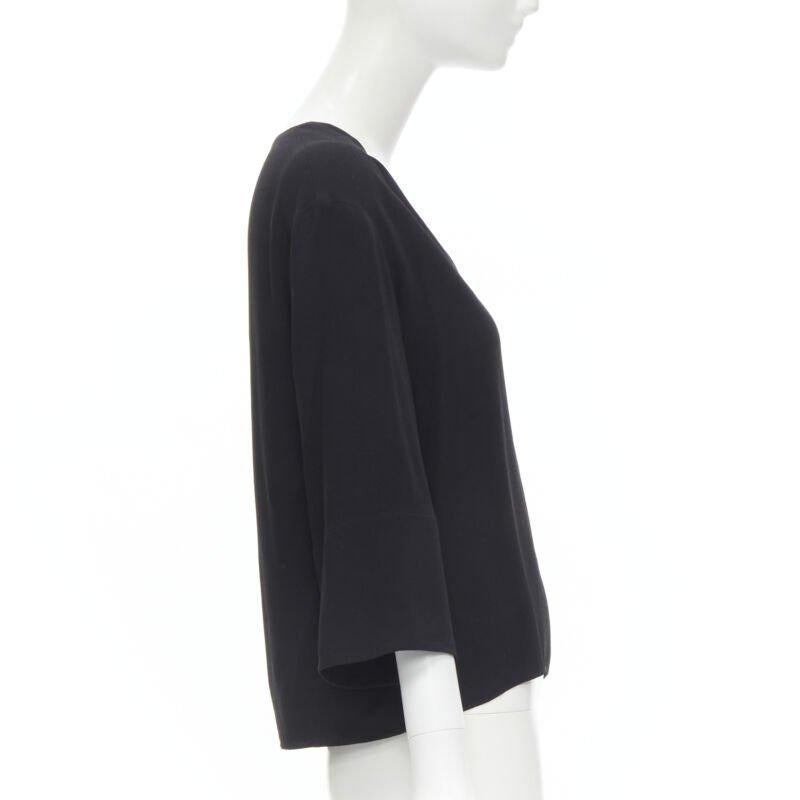 THE ROW black acetate viscose crepe V-neck 3/4 wide sleeve top US0 XS In Excellent Condition In Hong Kong, NT