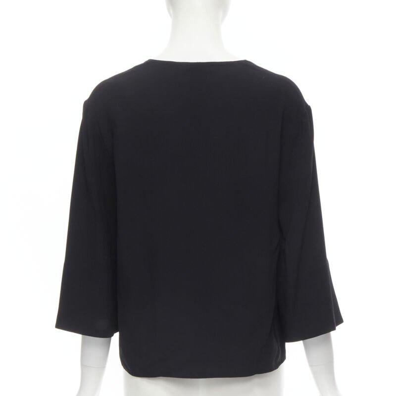 Women's THE ROW black acetate viscose crepe V-neck 3/4 wide sleeve top US0 XS