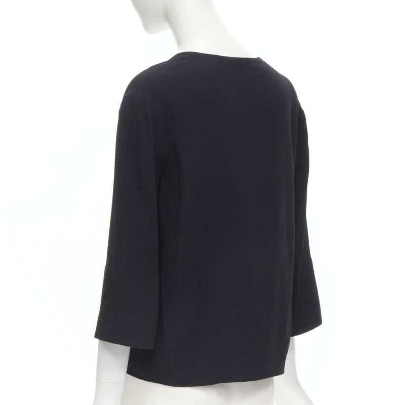 THE ROW black acetate viscose crepe V-neck 3/4 wide sleeve top US0 XS 1