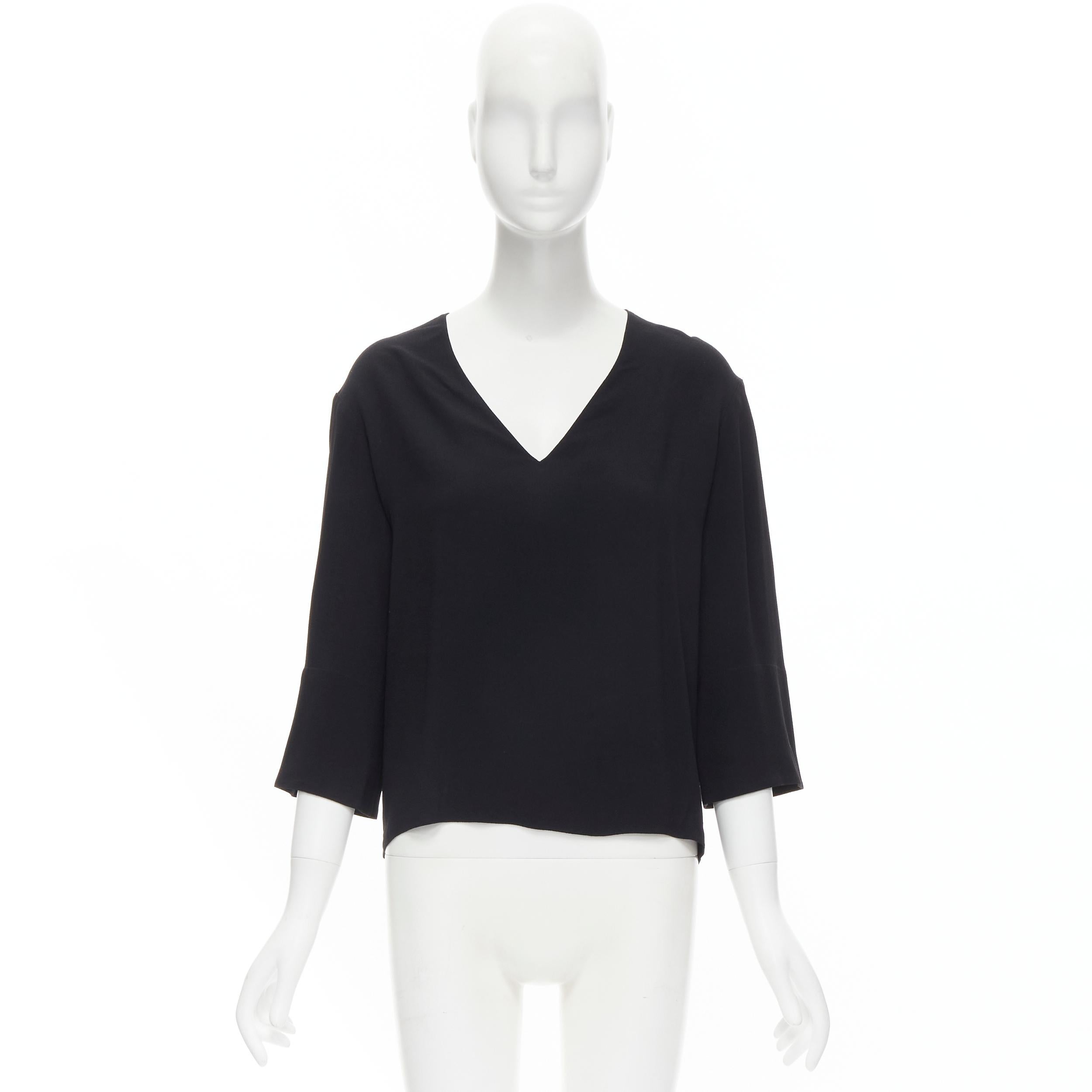 THE ROW black acetate viscose crepe V-neck 3/4 wide sleeve top US0 XS For Sale 2