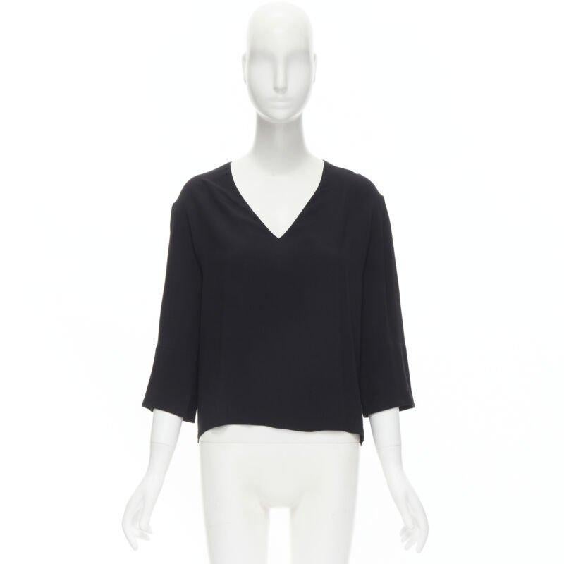 THE ROW black acetate viscose crepe V-neck 3/4 wide sleeve top US0 XS 3