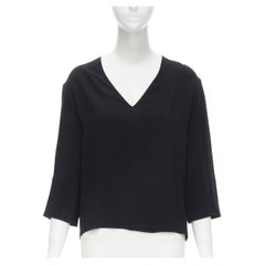 THE ROW black acetate viscose crepe V-neck 3/4 wide sleeve top US0 XS