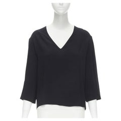 THE ROW black acetate viscose crepe V-neck 3/4 wide sleeve top US0 XS