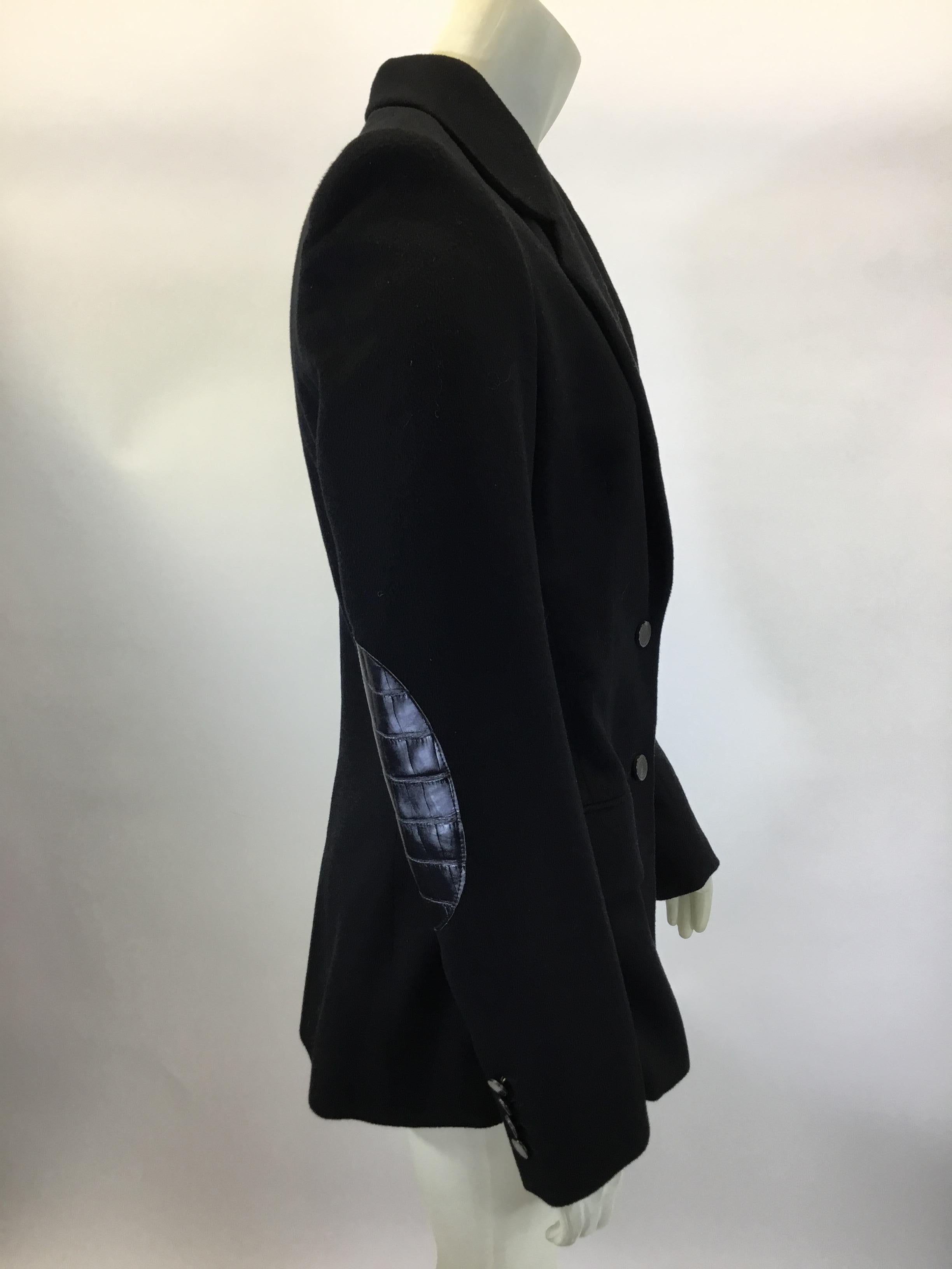 The Row Black Cashmere Jacket with Leather Elbow Patches
$550
Length 28”
Bust 36”
Waist 31”