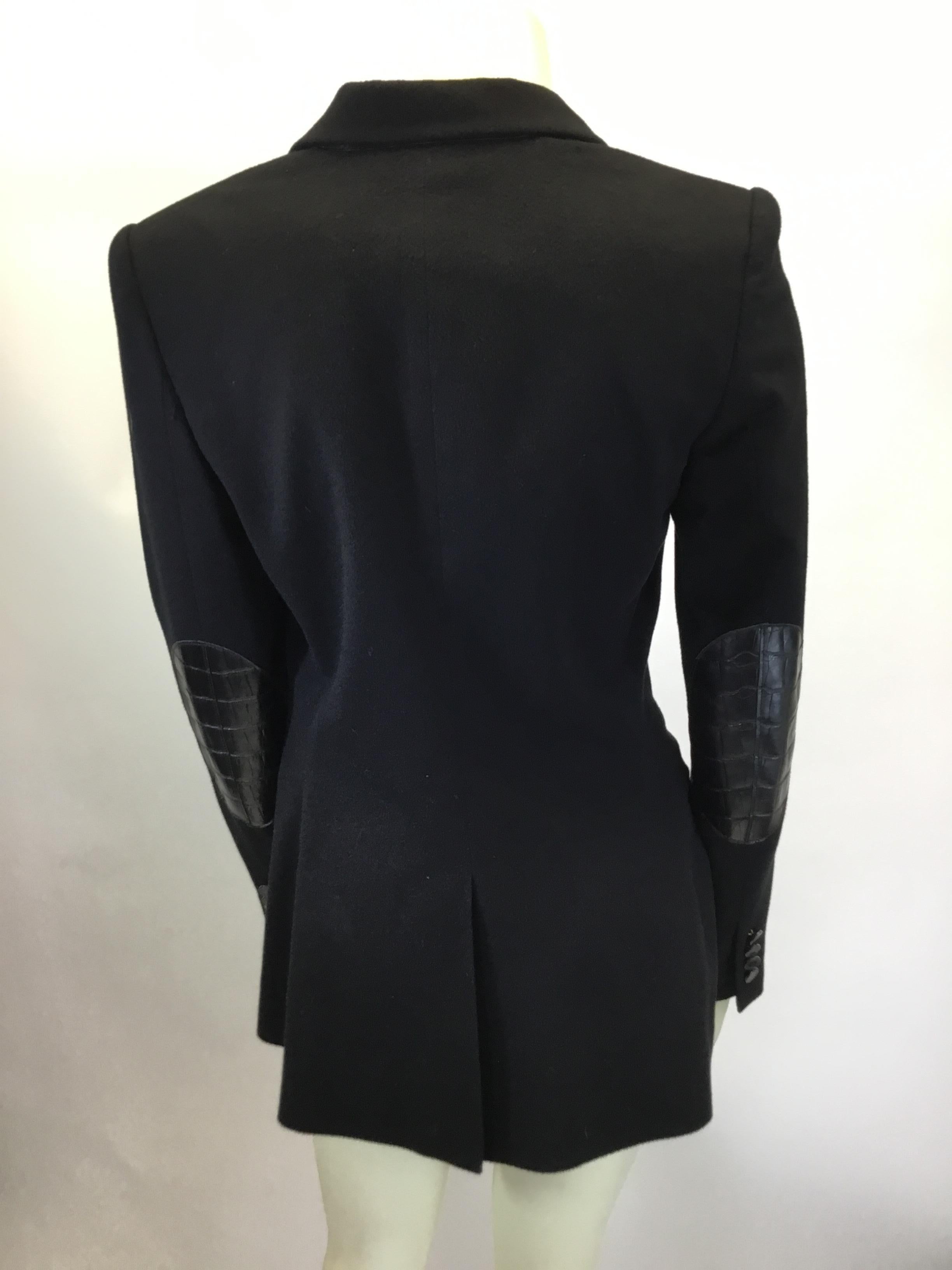 The Row Black Cashmere Jacket with Leather Elbow Patches In Good Condition For Sale In Narberth, PA