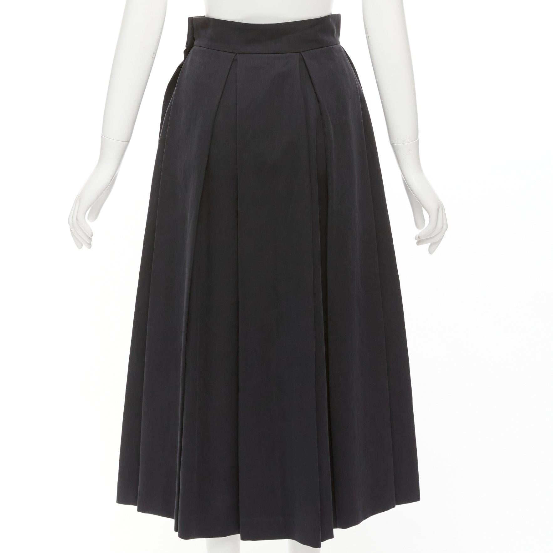 THE ROW black cotton horn button asymmetric pleats A line midi skirt US2 S For Sale 1