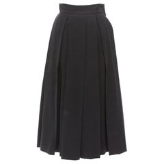 THE ROW black cotton horn button asymmetric pleats A line midi skirt US2 S