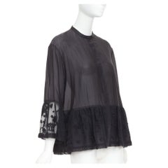 THE ROW black cotton silk fringed embroidered lace peplum sheer shirt US2 S