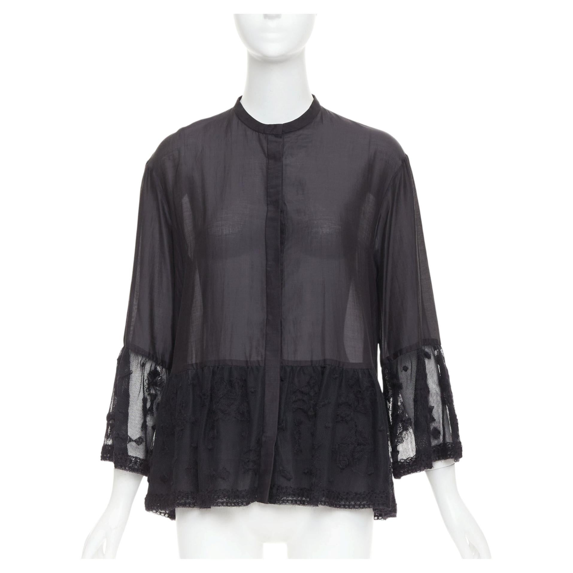 THE ROW black cotton silk fringed embroidered lace peplum sheer shirt US2 S For Sale