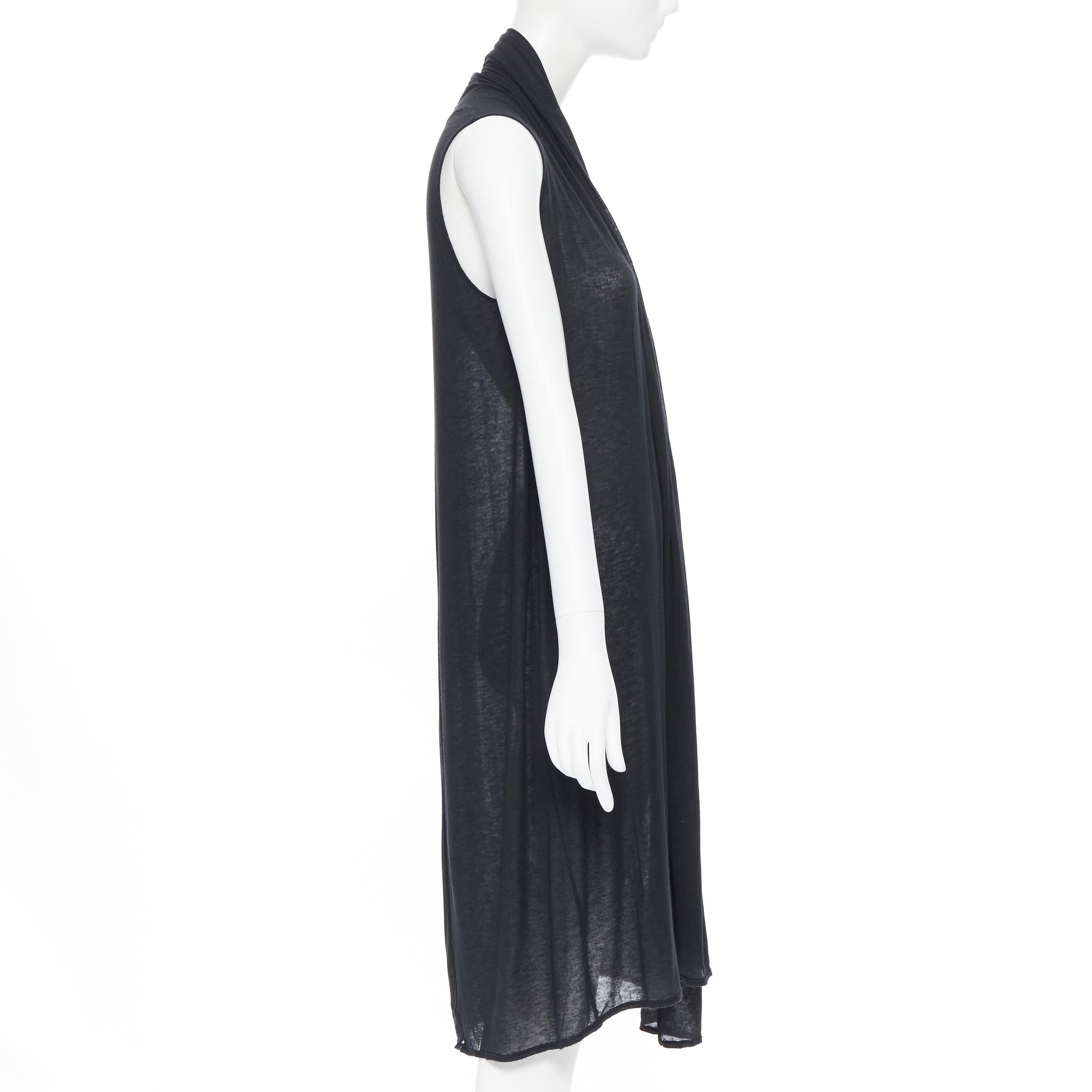 Women's THE ROW black fine cotton sheer silk panel insert long line draped vest S