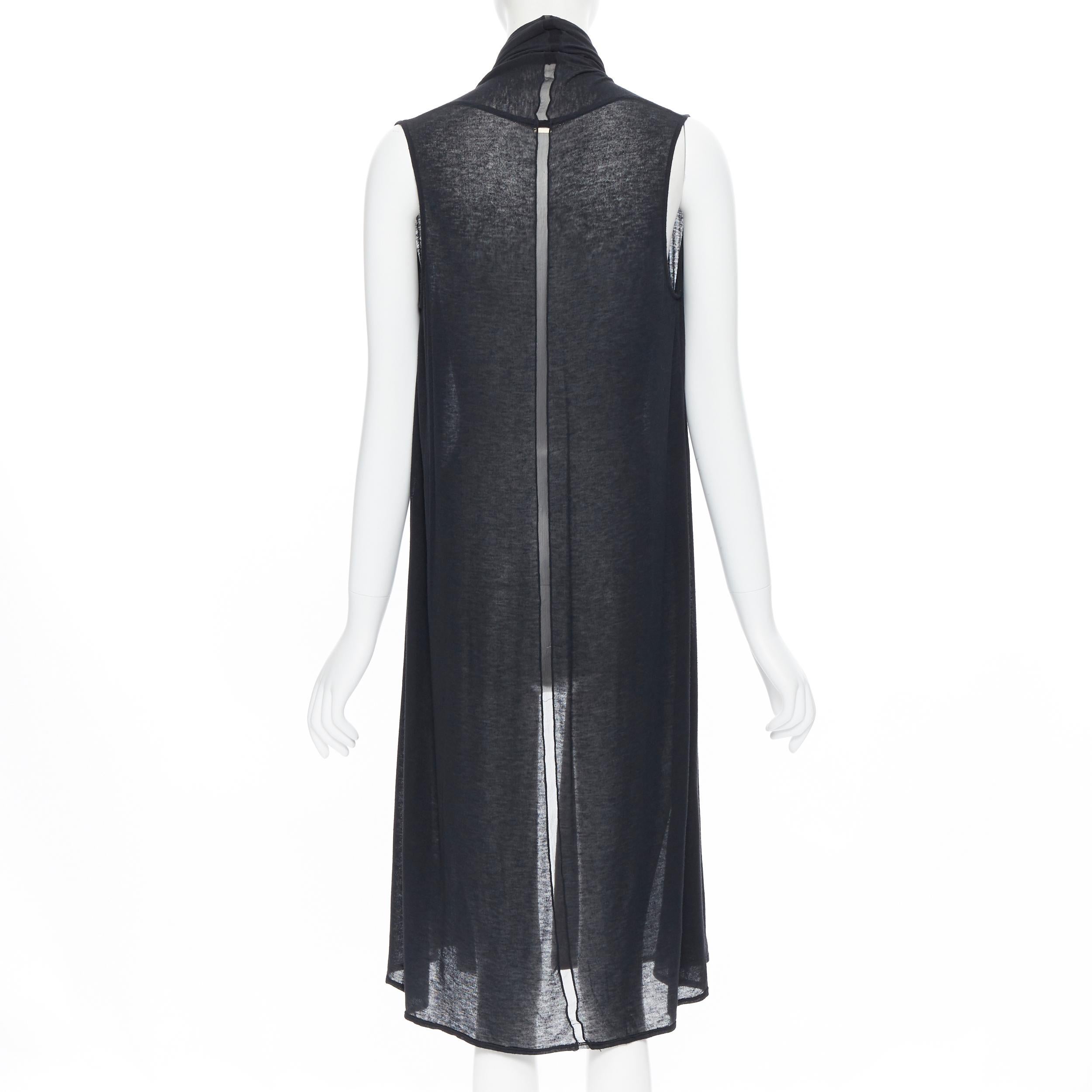 THE ROW black fine cotton sheer silk panel insert long line draped vest S 1