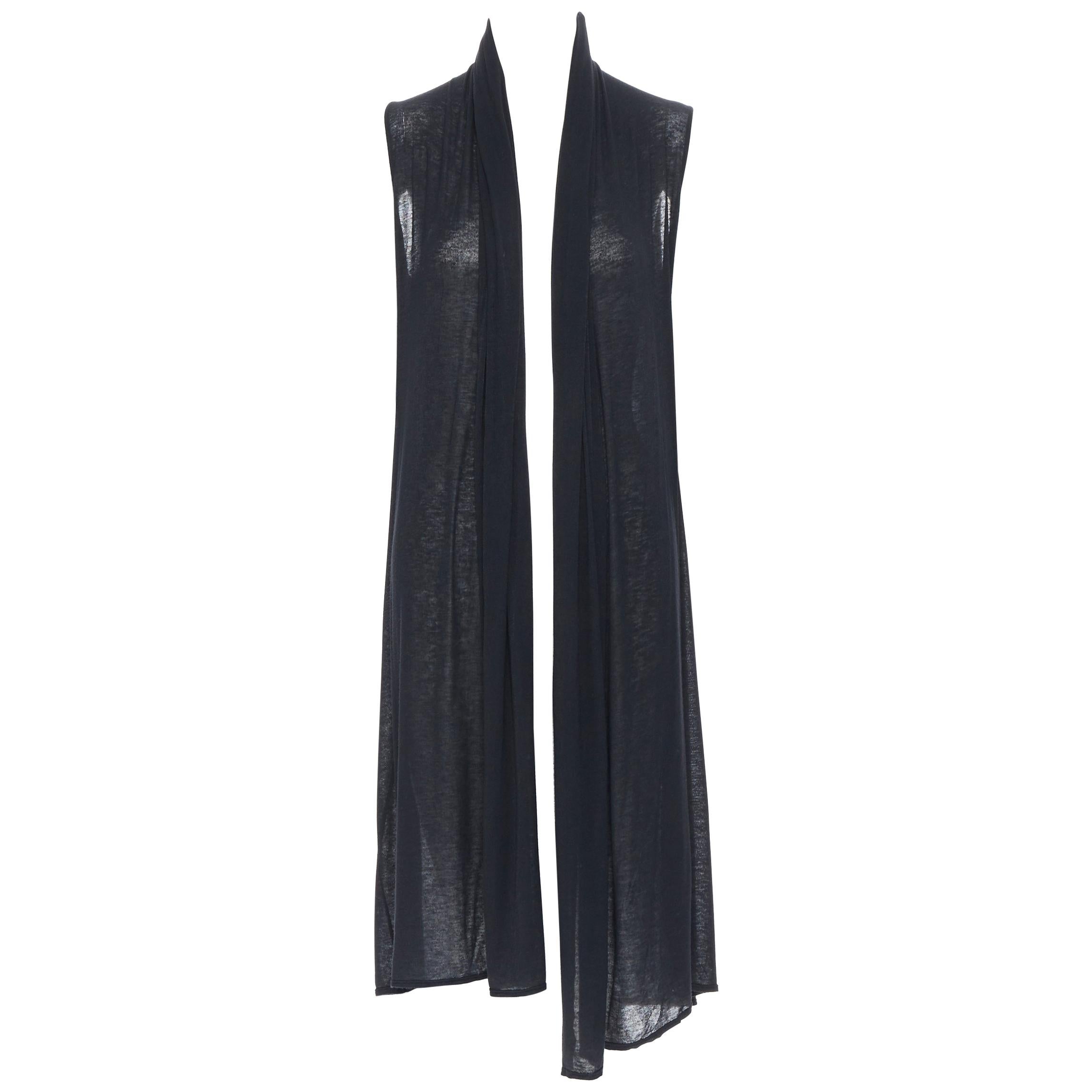 THE ROW black fine cotton sheer silk panel insert long line draped vest S