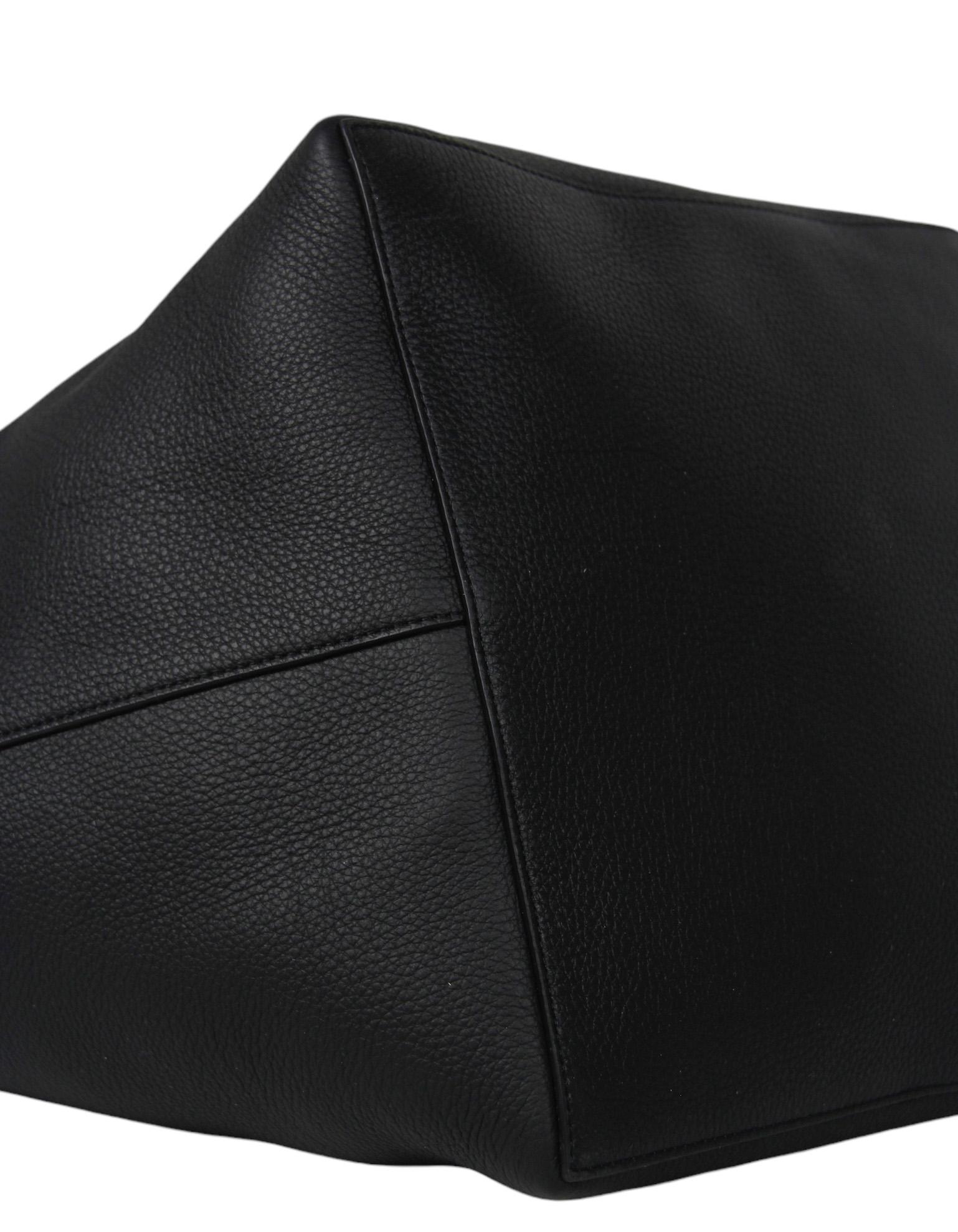 TOTE BAG 50 IN BLACK CALFSKIN WITH EMBOSSED LOGO