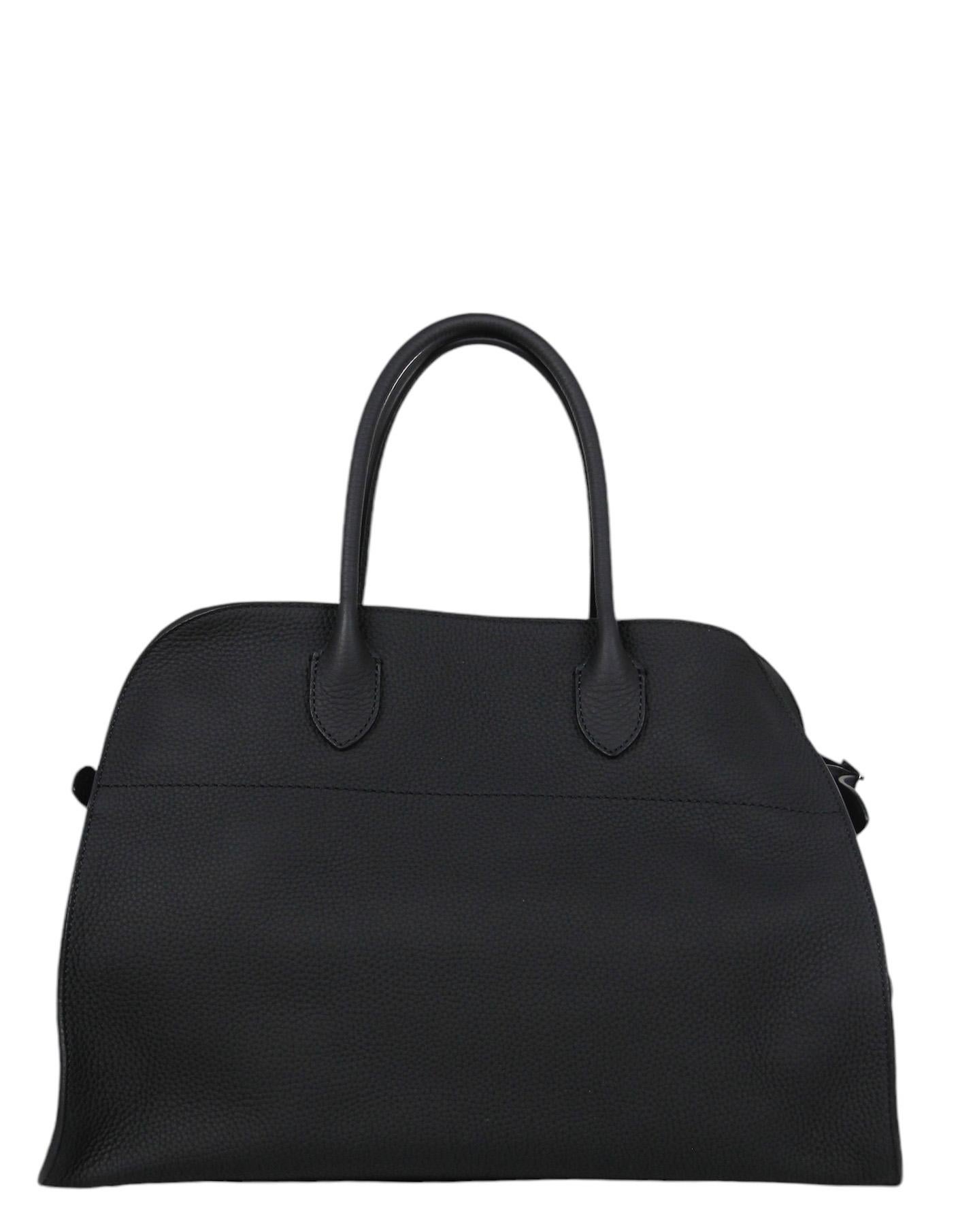 The Row Black Grained Calfskin Leather Soft Margaux 15 Bag In Excellent Condition In New York, NY