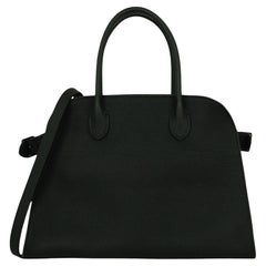 The Row Black Grained Leather Soft Margaux 12 Bag w/ Strap