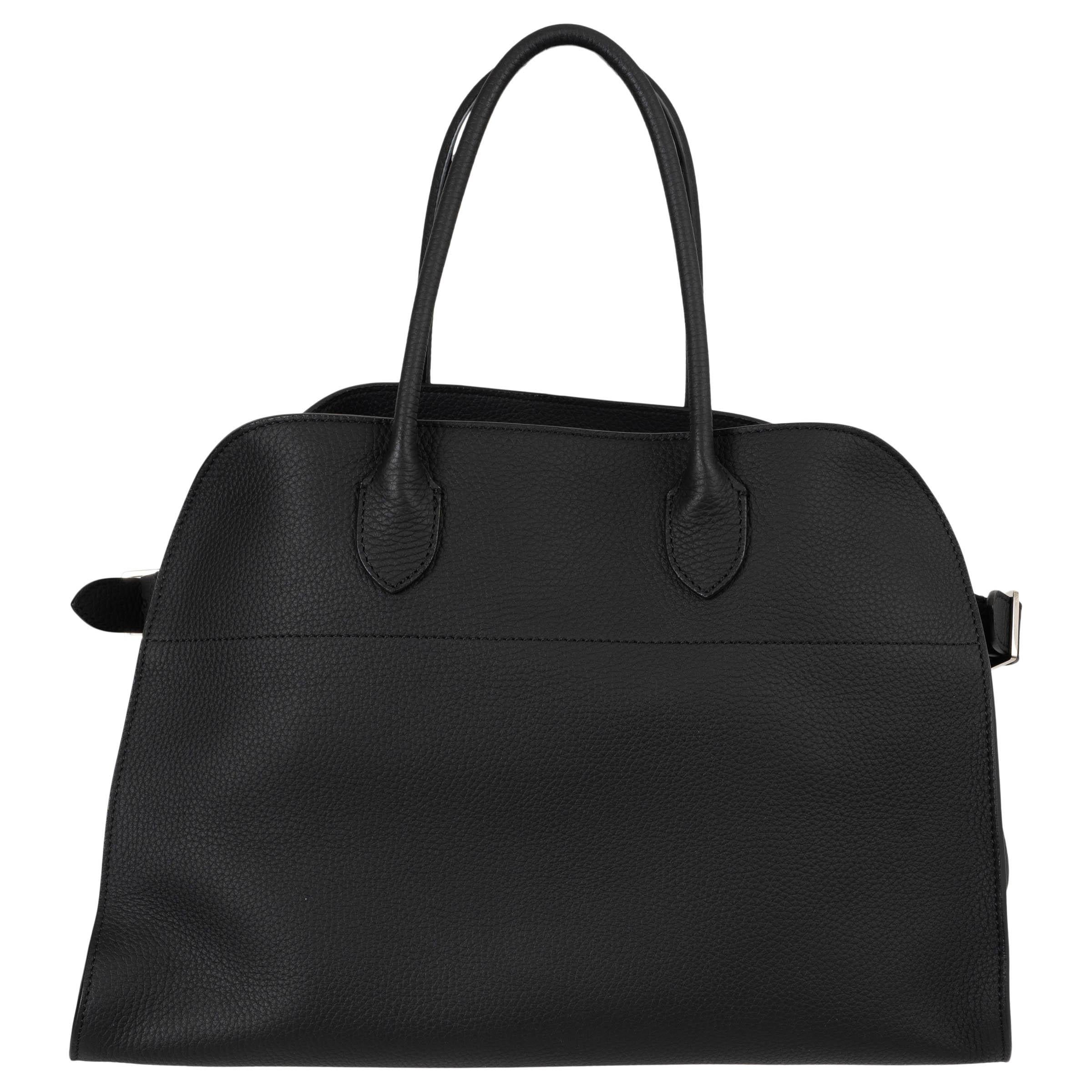 Black THE ROW black grained leather SOFT MARGAUX 15 Tote Bag For Sale