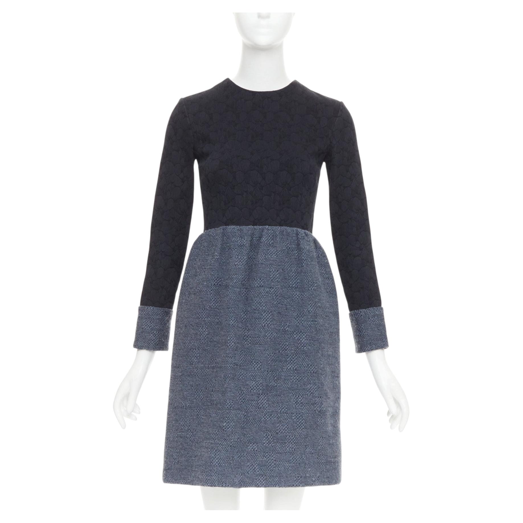 The Row – Midi-Kleid aus schwarzer und grauer Wollmischung mit Blumen-Jacquard-Bouclé-Muster und Reißverschlussbesatz, Größe US 2 S