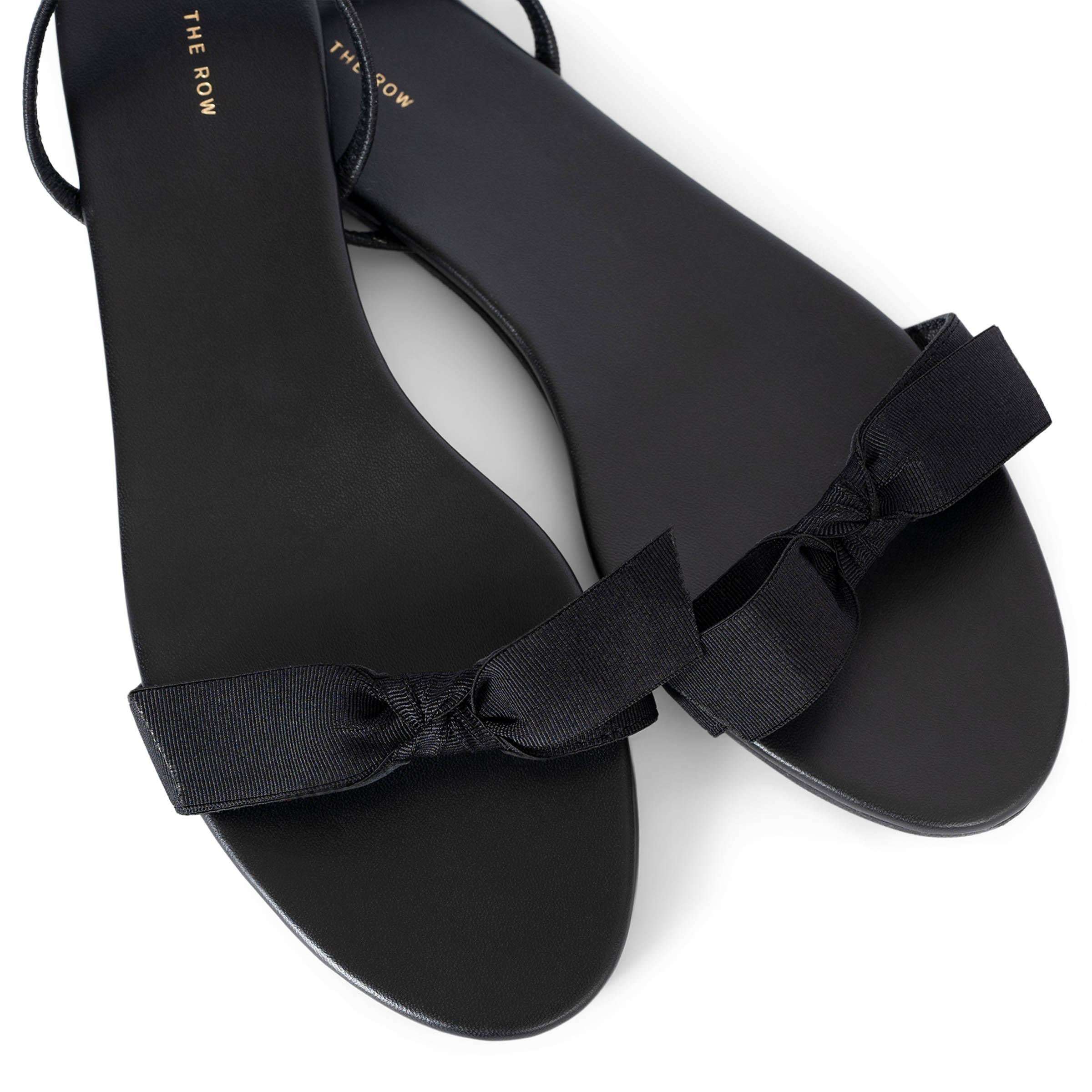 Women's THE ROW black grosgrain BOW Slinback Flat Sandals Shoes 38 fit 38.5 For Sale