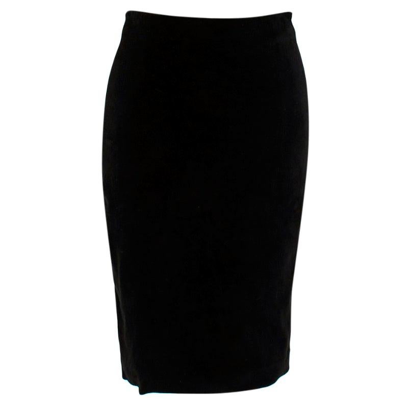 The Row Black Lamb Suede Knee-Length Pencil Skirt - Size XS For Sale