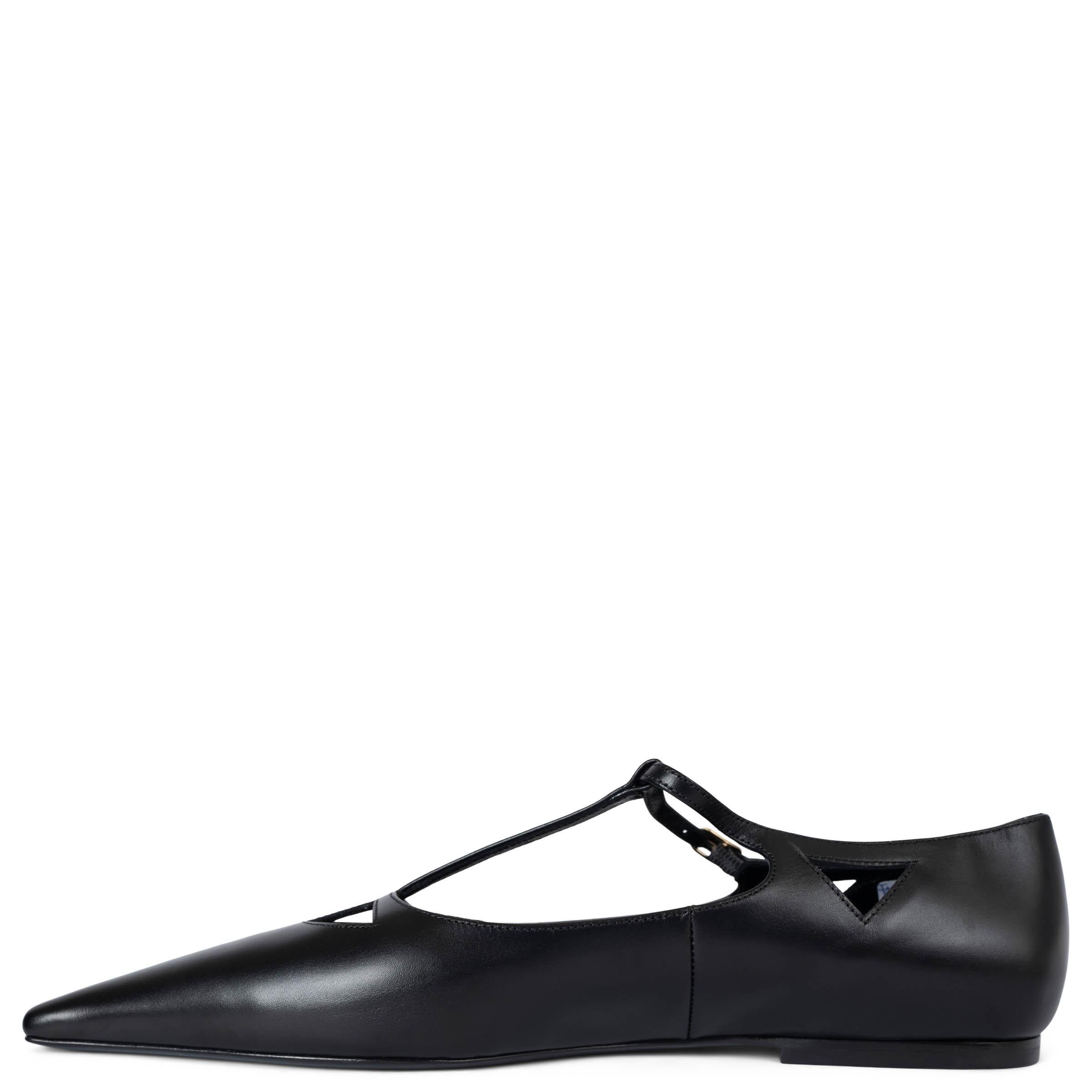 Black THE ROW black leather 2023 CYD T-STRAP MARY JANE Flats Shoes 40