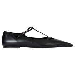 THE ROW black leather 2023 CYD T-STRAP MARY JANE Flats Shoes 40