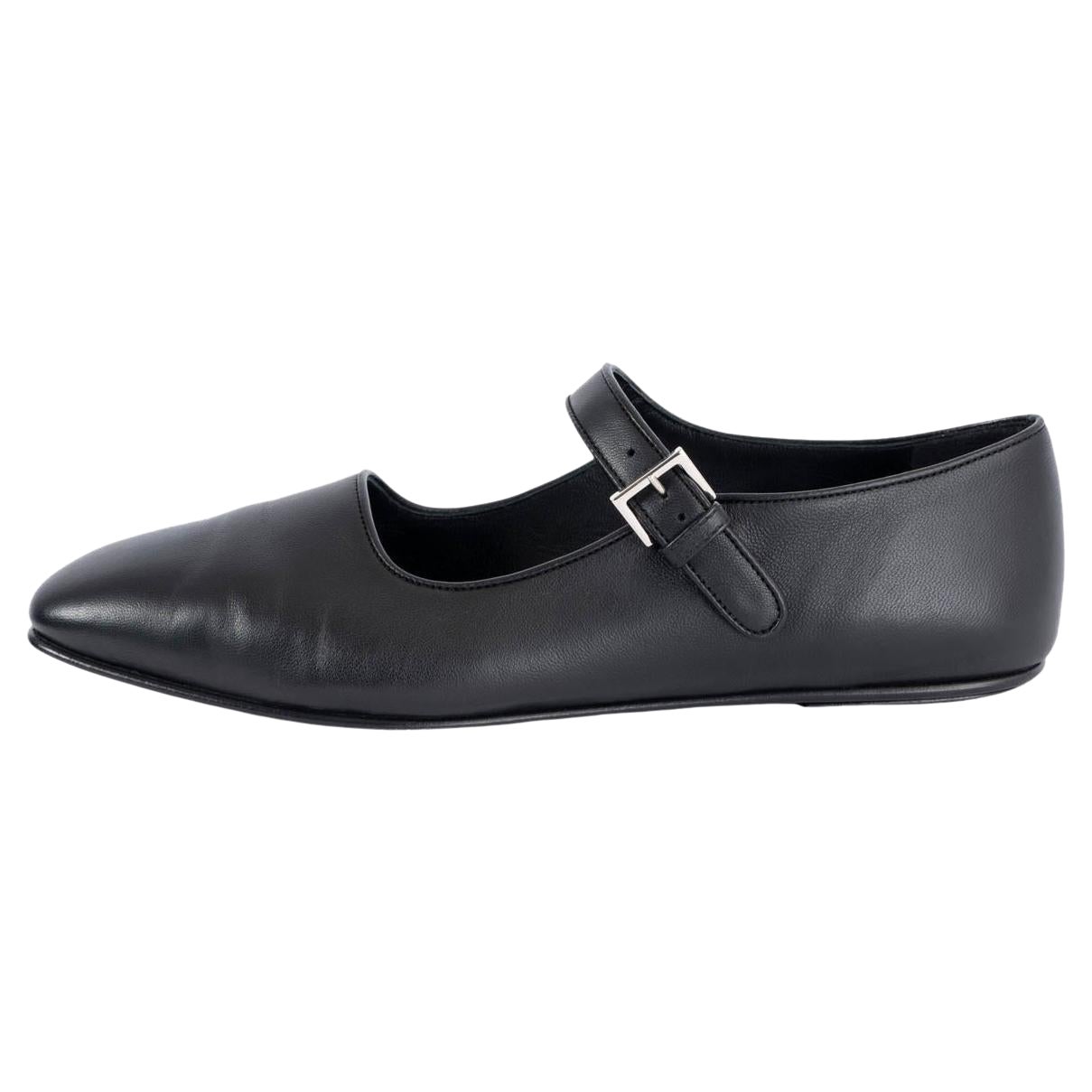 THE ROW black leather AVA MARY JANE Flats Shoes 38.5