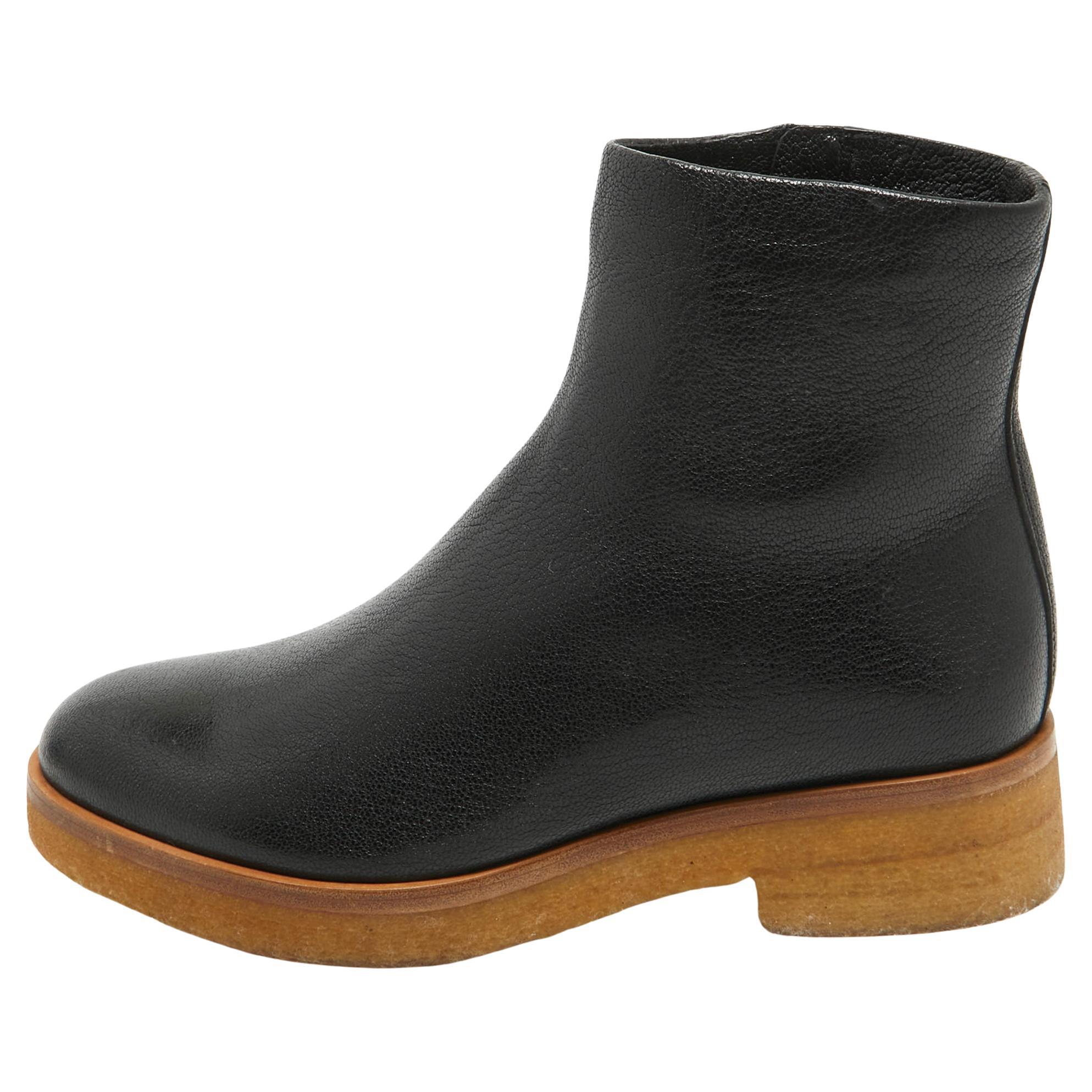 The Row Black Leather Boris Ankle Boots Size 39 For Sale