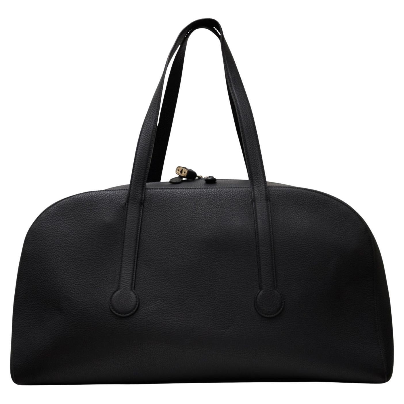 Pre-owned The Row Black Leather Bowling Bag With Silver Hardware & Charm