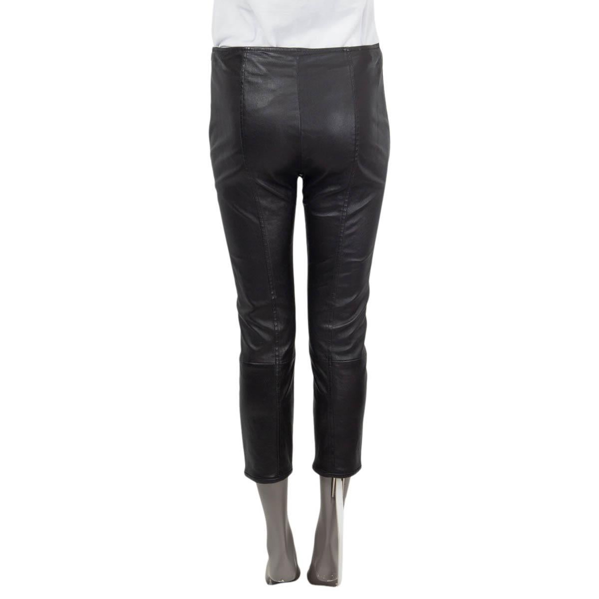 Black THE ROW black leather CROPPED SLIM Pants 8 M For Sale