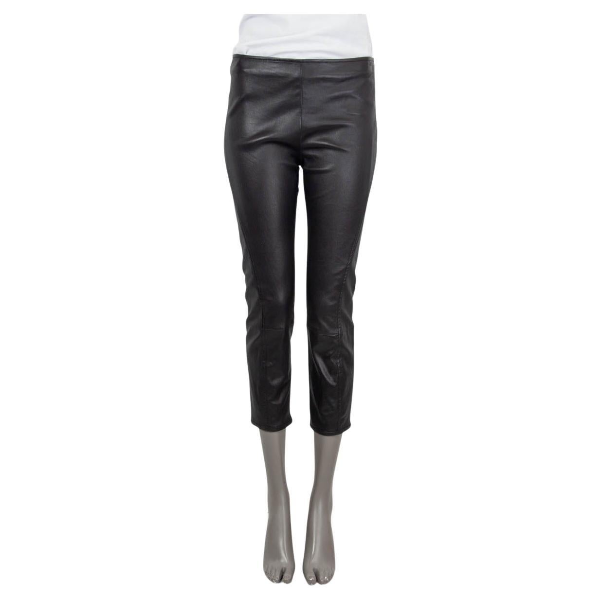 THE ROW black leather CROPPED SLIM Pants 8 M For Sale
