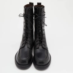 The Row Black Leather Fara Combat Boots Size 38.5