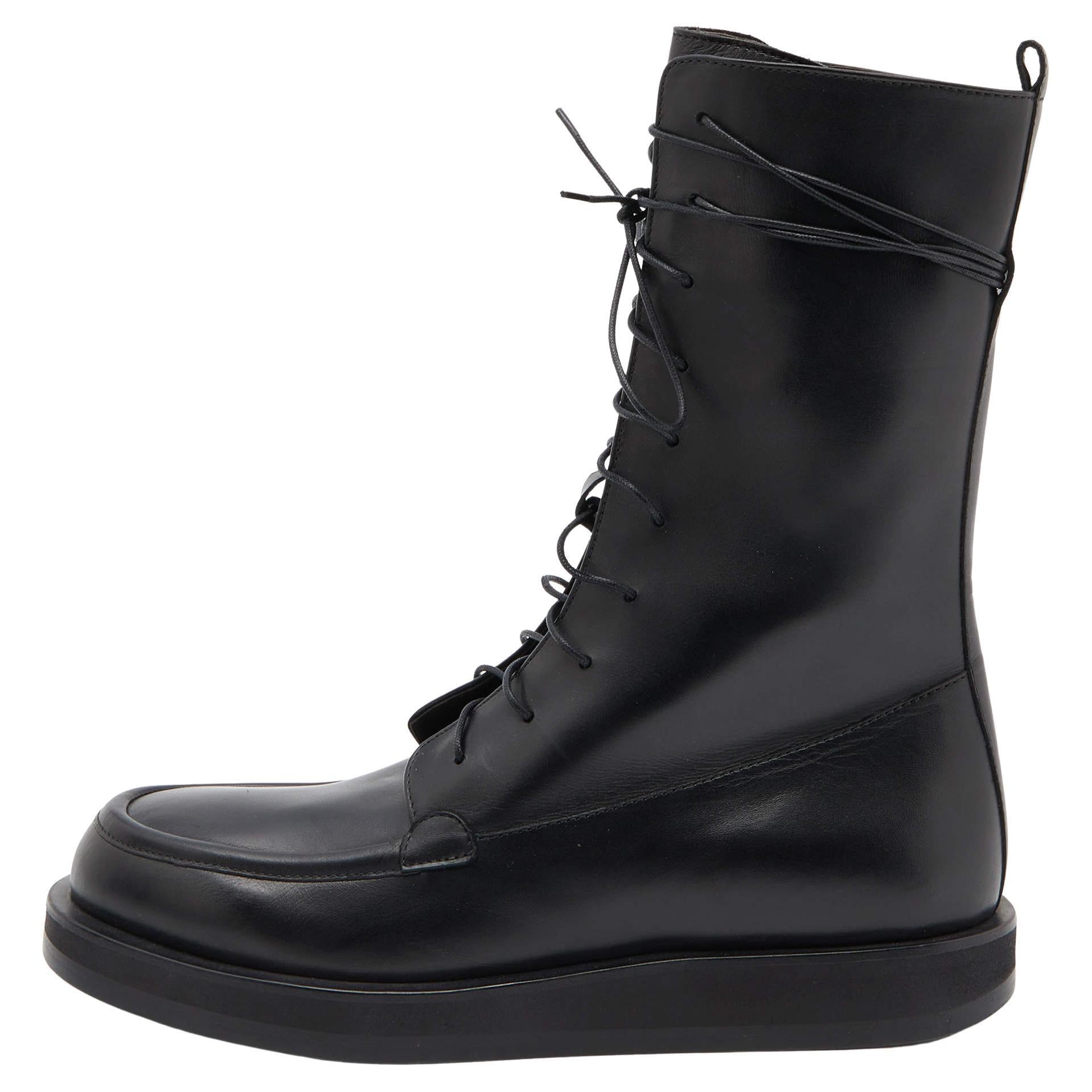The Row Black Leather Fara Combat Boots Size 38.5 For Sale at 1stDibs