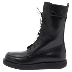 The Row Black Leather Fara Combat Boots Size 38.5