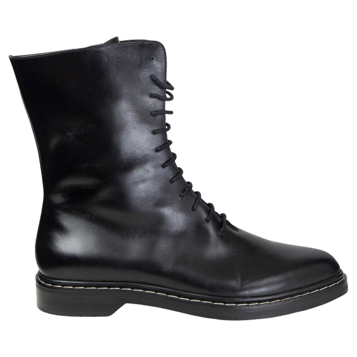 THE ROW black leather FARA LACE-UP Combat Boots Shoes 40 For Sale