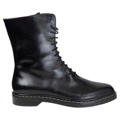 THE ROW black leather FARA LACE-UP Combat Boots Shoes 40