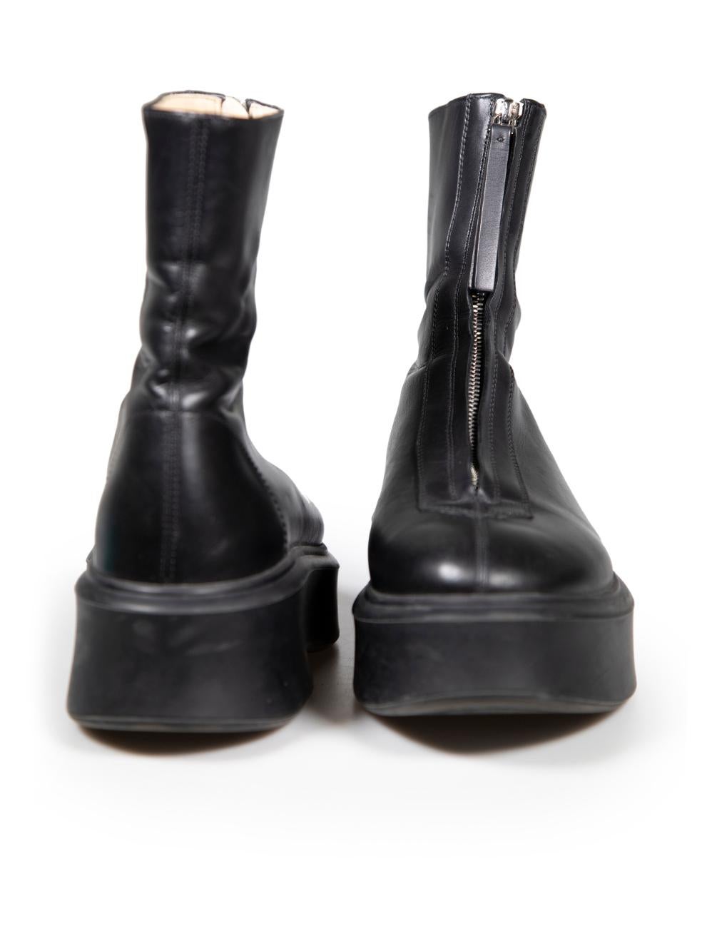 The Row Black Leather Front Zip Chunky Boots Size IT 40 In Good Condition For Sale In London, GB