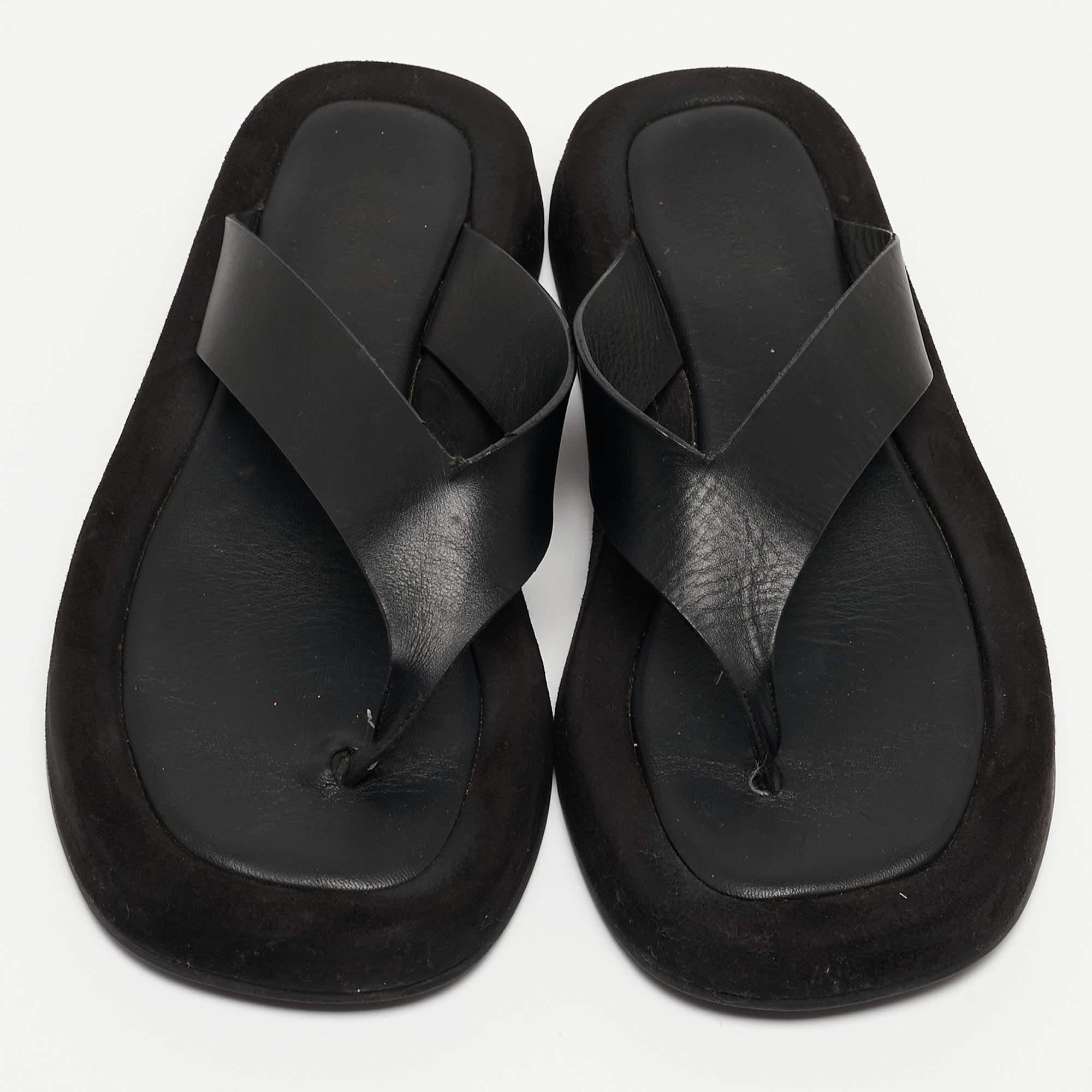 The Row Black Leather Thong Flat Slides Size 37 1